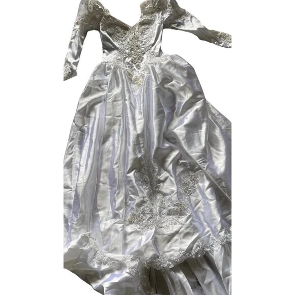 Vintage Bridal Victorian Long Wedding Dress Sz Petite White Ivory Sweetheart - Picture 3 of 16